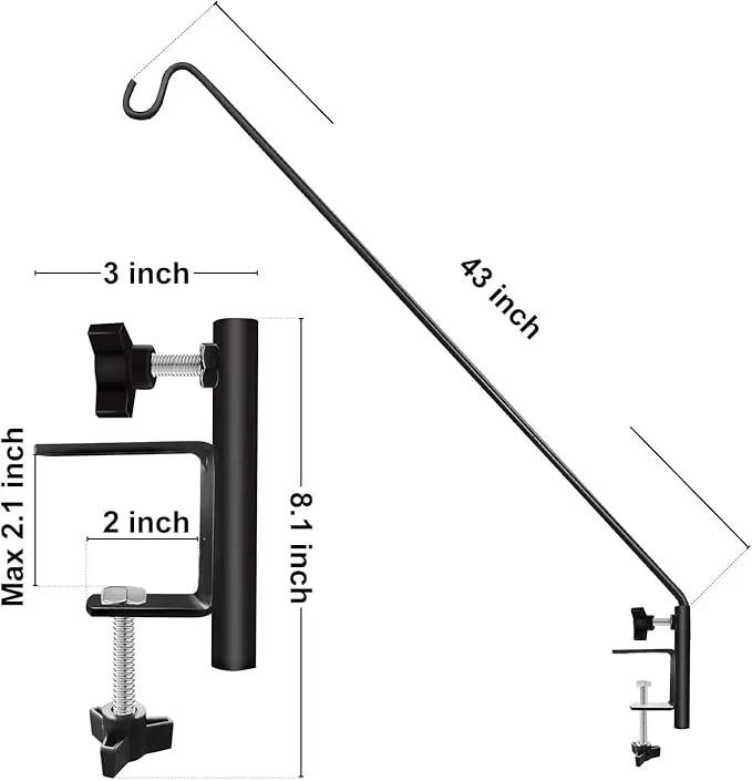 ERYTLLY Heavy Duty Deck Hook, Extensible and Adjustable Deck Hook with 2" Non Slip Horizontal Clamp for Hanging Bird Feeder, Plants, Suet Baskets,Wind Chimes,Lanterns and More by GreenHaven Gardens