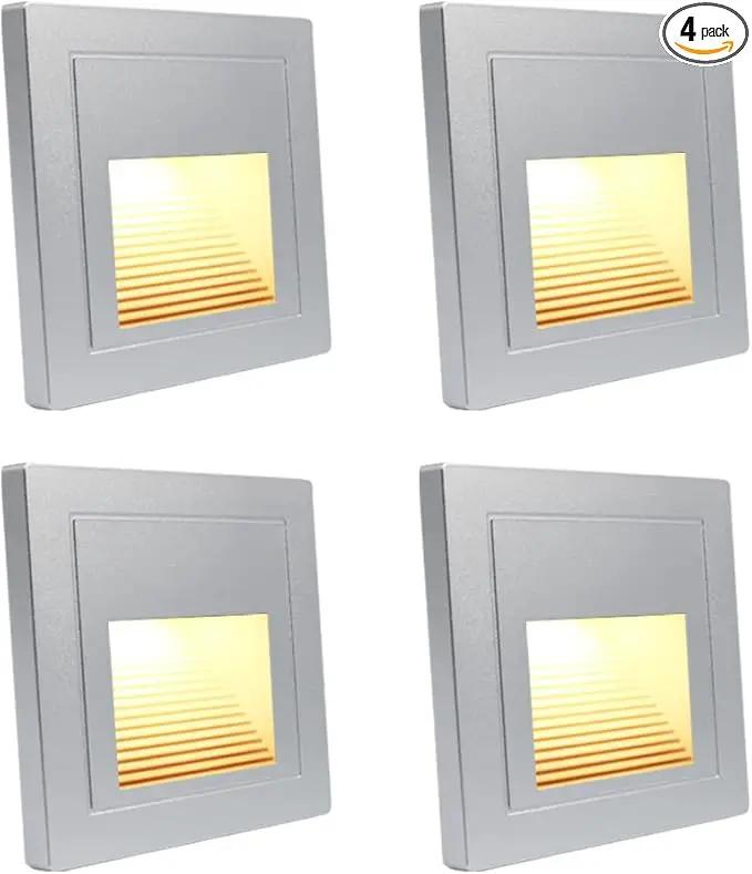 4Pcs 1.5W LED Step Light, Warm White 3000K Recessed Wall Spotlight for Staircase, Kitchen, Bedroom, Living Room, Cabinet, 110V Silver by GreenHaven Gardens
