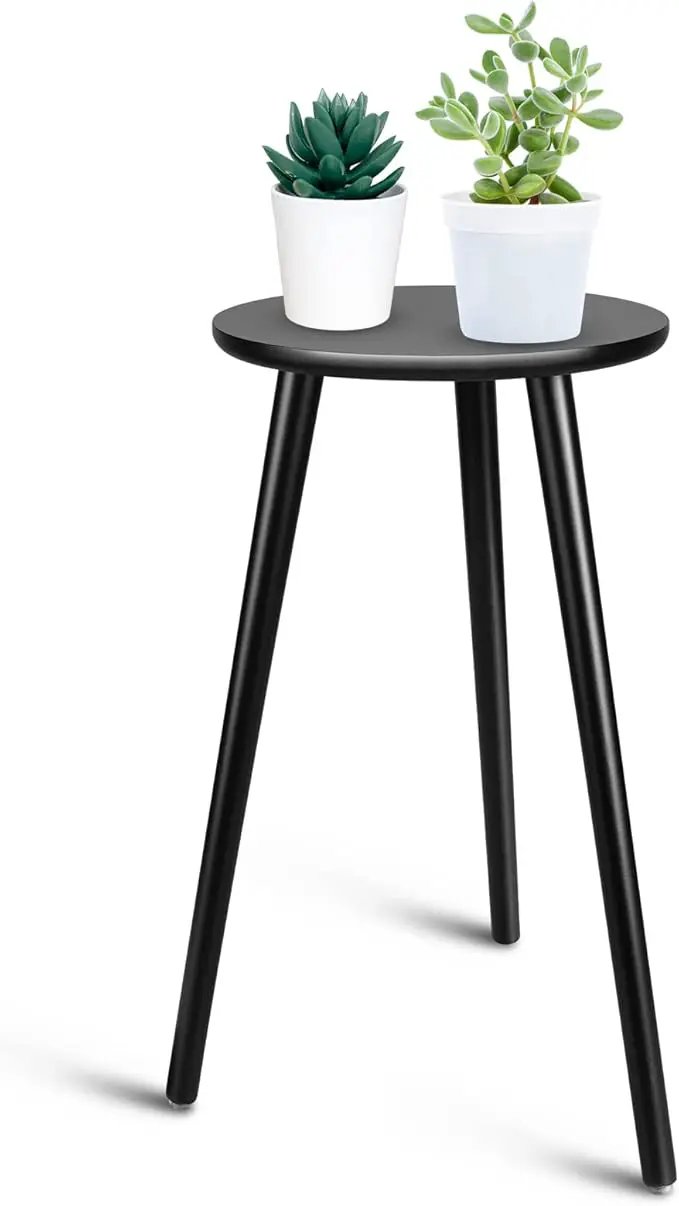 Uneedem Indoor Plant Stand Wood Mid Century Plant Stand for Indoor Plants, Modern Plant Table, 20.5" Tall Plant Holder Stand for Flower Pots, Small Round Side Table, End Table Black by GreenHaven Gardens