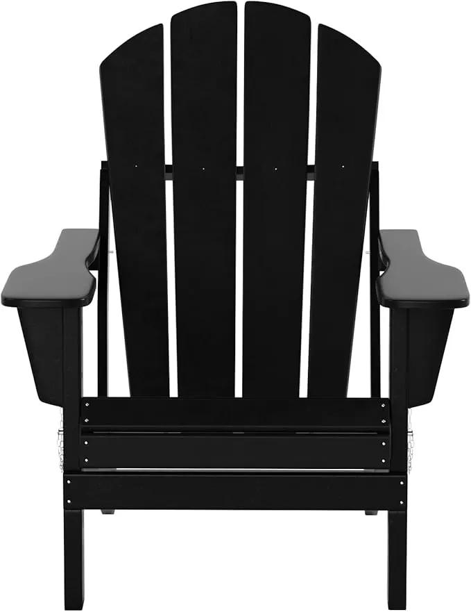 WO Home Furniture Adirondack Chair Table Set of 2 PCS Outdoor Folding Chair w Side Table Weather/UV Resistant for Lawn, Garden, Bon Fire, Balcony (Black) by GreenHaven Gardens