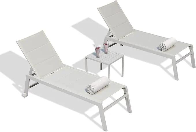 PURPLE LEAF Outdoor Chaise Lounge Set Adjustable Sunbathing Recliner with Side Table for Beach Poolside Outside Patio Aluminum Chaise Lounger Cream by GreenHaven Gardens