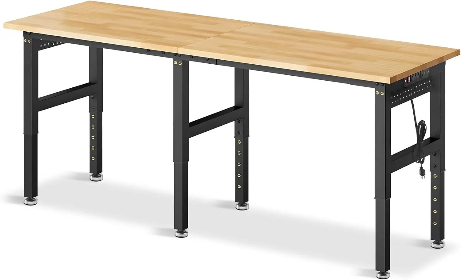 84” Adjustable Height Workbench, 5000 LBS Heavy Duty Table Rubber Wood Workstation with Power Outlet & Pegboard for Office, Garage,Workshop,Commercial,Home by GreenHaven Gardens