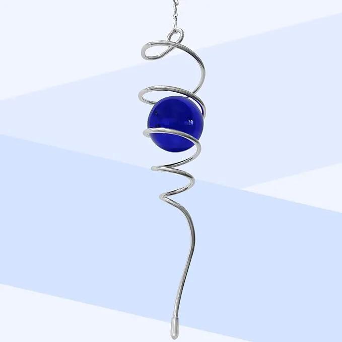 Gazing Ball Spiral Tail Wind Spinner,Decorative Wind Spinner 11inch Tail and 2 inch Glass Orb. Indoor Outdoor Wind Spinner Tail Sun Catcher Garden Decoration-13 inch Height(Dark Blue) by GreenHaven Gardens