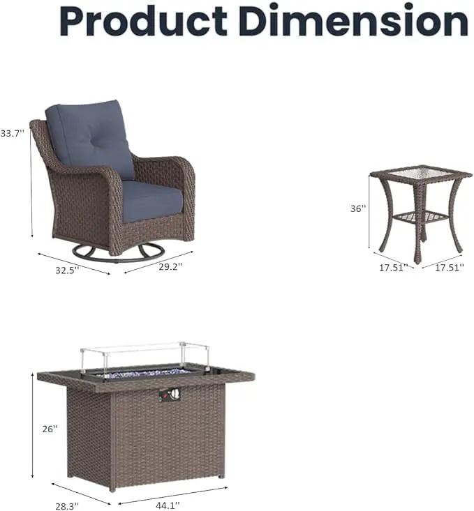 7 Pieces Outdoor Patio Furniture Sets with Rocking Swivel Chairs with 6-inch Thick Cushion and Fire Pit Table for Deck Lawn by GreenHaven Gardens