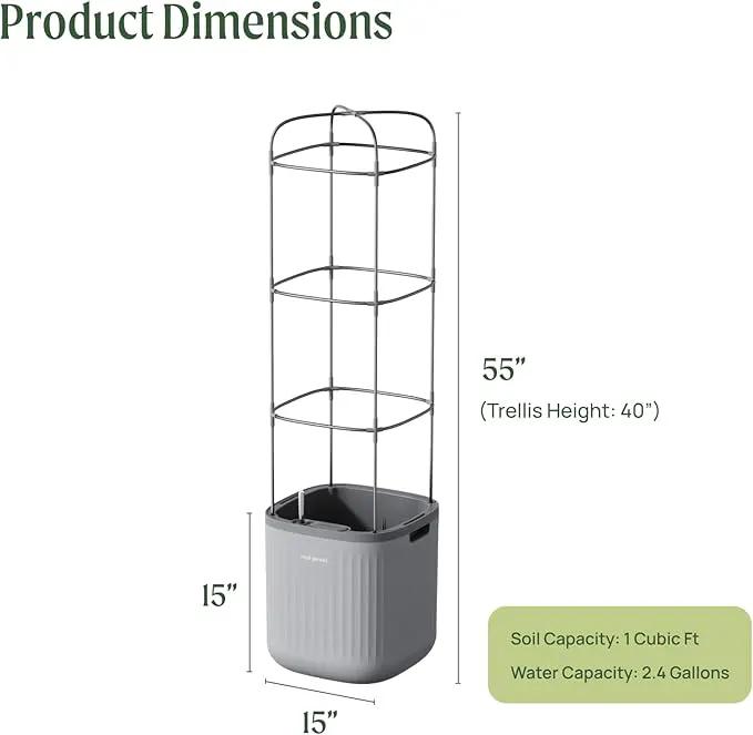 Vego garden Planters for Outdoor & Indoor Plants, Large Plant Pots with Self Watering, 15" Tall Large Plant Pots with Trellis for Flowers Plants Decor, Fog Gray by GreenHaven Gardens
