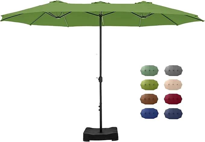 GREEN PARTY 15 ft Rectangle Patio Umbrella with Base Included, Double-Sided Table Umbrella with Crank, Large Outdoor Umbrellas for Patio Poolside Garden Backyard, Lime Green by GreenHaven Gardens
