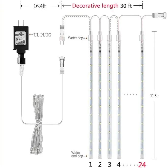 Aokudoni Christmas Lights Outdoor, 24 Tubes Meteor Shower Lights (Equivalent to 3 Sets of 8-Tubes), Waterproof Outside Christmas Decorations for Tree Window Yard Party Holiday, UL Plug, White by GreenHaven Gardens