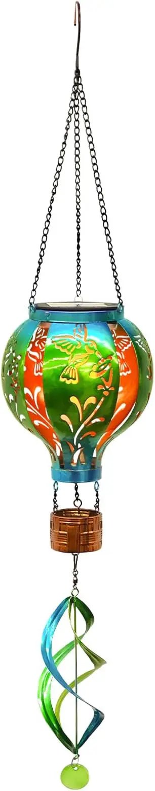Hot Air Balloon Solar Lantern Hummingbird Wind Spinners with Flickering Flame Light Hanging Solar Lantern Outdoor Waterproof Decorations for Outside Patio Garden Yard by GreenHaven Gardens