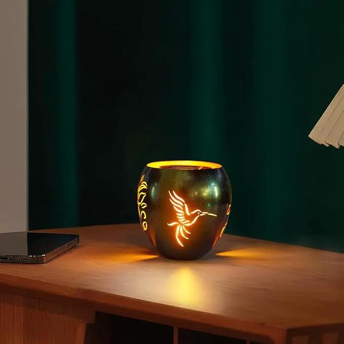 VEWOGARDEN Solar Lanterns Outdoor Waterproof Hummingbird & Plant Hollowed-Out Metal Lantern Solar Lights with Flickering Flame for Patio Porch Table, Green by GreenHaven Gardens