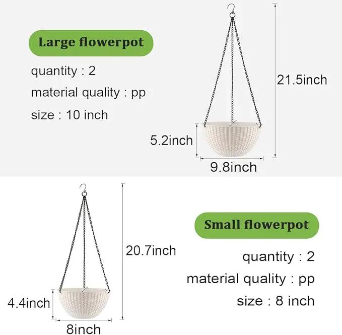 Hanging Planters for Indoor Outdoor Plants 8/10 Inch, 4 Packs Plant Hanger with Drainage Holes, Hanging Basket Flower Pot Perfect for Home, Office and Garden,White by GreenHaven Gardens