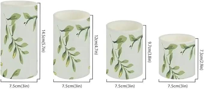 Green Leaves Flameless Candles Battery Operated Candles Set of 4 with 18-Key Remote Control Timer Dancing Flame Pillar Candles for Home Beach Hotel by GreenHaven Gardens