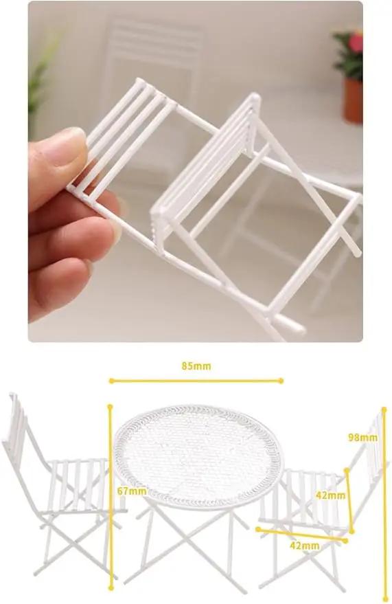Dollhouse Miniature Bistro Table & Chairs Set Accessories Metal 1:12 Scale Miniatures White Coffee/Tea Furniture Fairy Garden Cute Rustic Elegant Decorations Ornaments (B) by GreenHaven Gardens