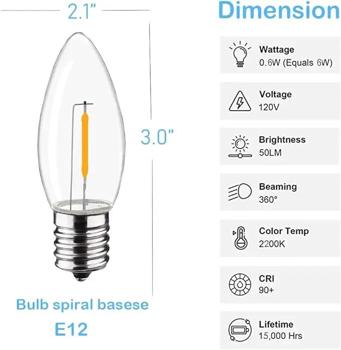 C9 Christmas Replacement LED Light Bulbs,E17 Base Commercial Grade Holiday Bulbs, 4W 5W 6W 7W Incandescent Equivalent, Warm White 2200K, Clear Plastic Bulbs for Christmas String Light - 50 Pack by GreenHaven Gardens