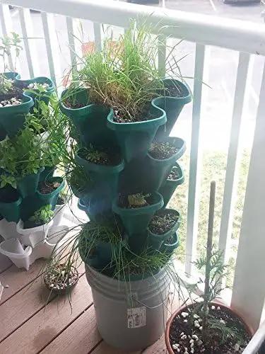 Mr. Stacky 1305-HG 5-Tier Stackable Strawberry, Herb, Flower, & Vegetable Planter - Vertical Gardening Indoor / Outdoor Stacking Garden Pots Hunter Green, 22.5 Quarts by GreenHaven Gardens