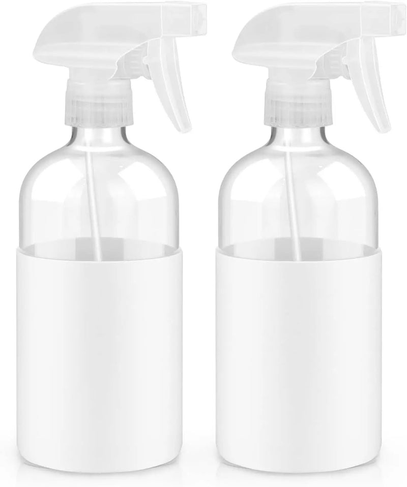 2 Pack Glass Spray Bottles with Silicone Sleeve, 16 oz Empty Refillable Containers with Adjustable Spray Nozzles, Spray Bottles for Hair, Cleaning Solutions and Plants White by GreenHaven Gardens