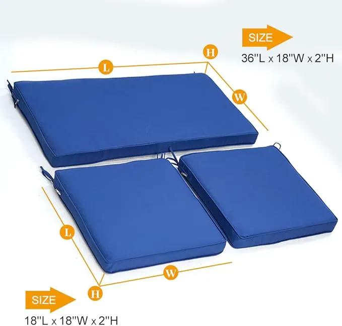 3-Pack Outdoor Patio Furniture Replacement Cushions Set–High-Elastic Sponge Cushions Fit 4-Piece Wicker Rattan Sofa, Loveseat & Chairs, 36x18x2 & 18x18x2, Waterproof, Fade-Resistant (Navy blue) by GreenHaven Gardens