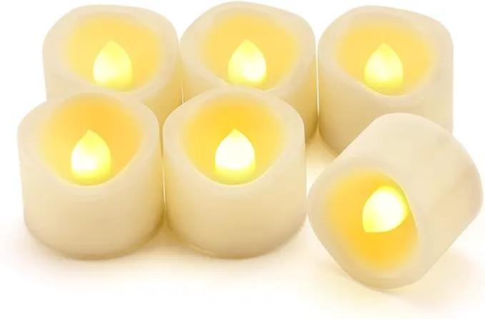 6 Flameless LED Battery Operated Tea Lights with Timer Realistic Flickering Electric Tealight Votive Candles Set Bulk Baptism Wedding Party Decorations Home Decor Centerpieces Batteries Incl. by GreenHaven Gardens
