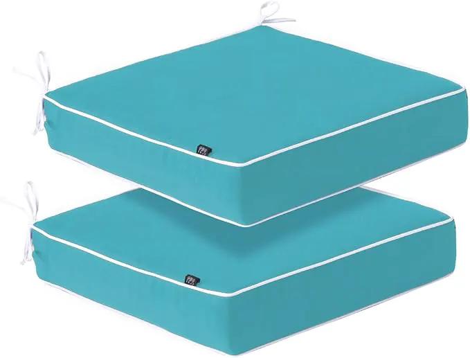 PNP FKJP 2 Pack Outdoor Chair Cushion 20" X 20" X 4", Waterproof Outdoor Seat Cushions with Non-Skid Ties, Aqua Blue (Cushion + Cover) by GreenHaven Gardens