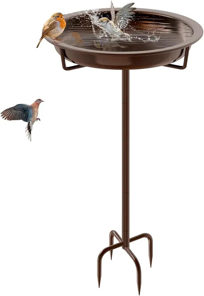 Metal Bird Bath for Outside, 36.2" Height Birdbath Bowl Standing Bird Feeders for Outdoors with 4 Prongs Base Stake, Freestanding Birdfeeders for Garden Yard Lawn Decor (Brown) by GreenHaven Gardens