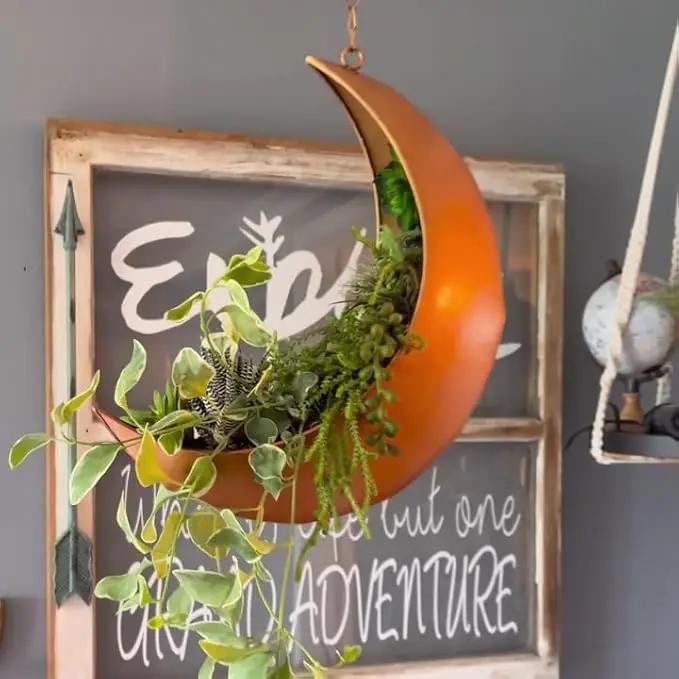 Gold Hanging Moon Planter – with Drain Holes - Moon Room Decor - Unique Planters for Succulents,Air Plant, Cactus, Artificial Plants- Plant Lover Gifts - Boho,Hippie, Birthdays,Witchy Gifts for Women by GreenHaven Gardens