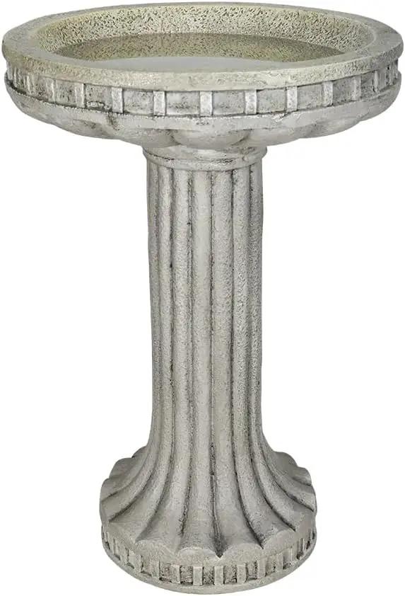 SKYFIRE 24 Inch Height Outdoor Bird Bath - Fibre Reinforced Concrete Large Bird Bath Stylish with Modern Pedestal for Garden, Patio, Lawn, Backyard - 16”W X 24”H Contemporary Birdbaths & Supports by GreenHaven Gardens