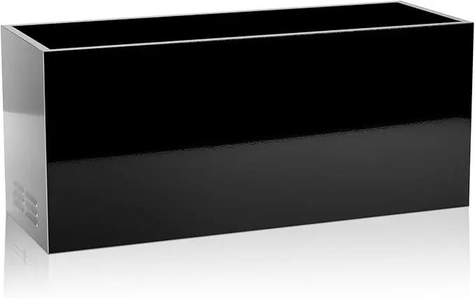 Worth Garden Metal Planter Box - 30" L x 11" W x 13" H Glossy Black Heavy Duty Large Rectangular Steel Modern Plant Pot, Indoor Outdoor - Insert Plate with Drain Holes, Air Vents, No Assembly Required by GreenHaven Gardens