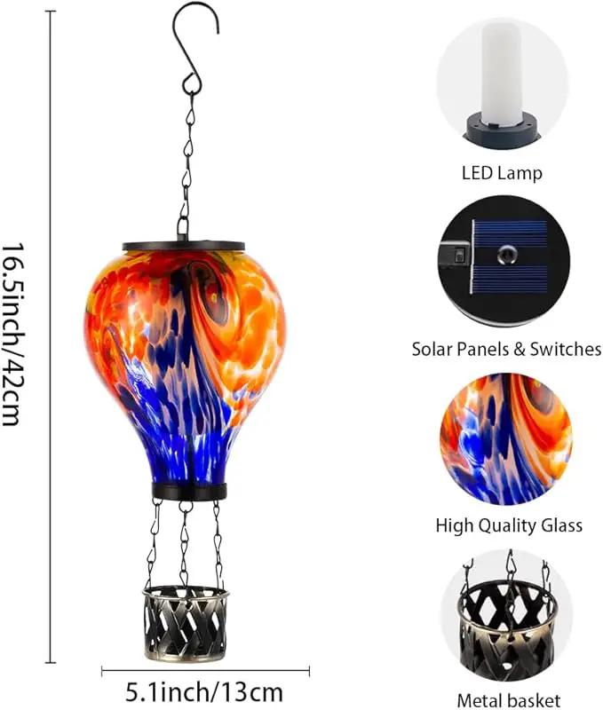 Starsoul Solar Hot Air Balloon Lantern with Flame Tie-Dye Style Hot Air Balloon Lamp Glass Outdoor Solar Hanging Lantern Waterproof for Garden Yard Patio by GreenHaven Gardens