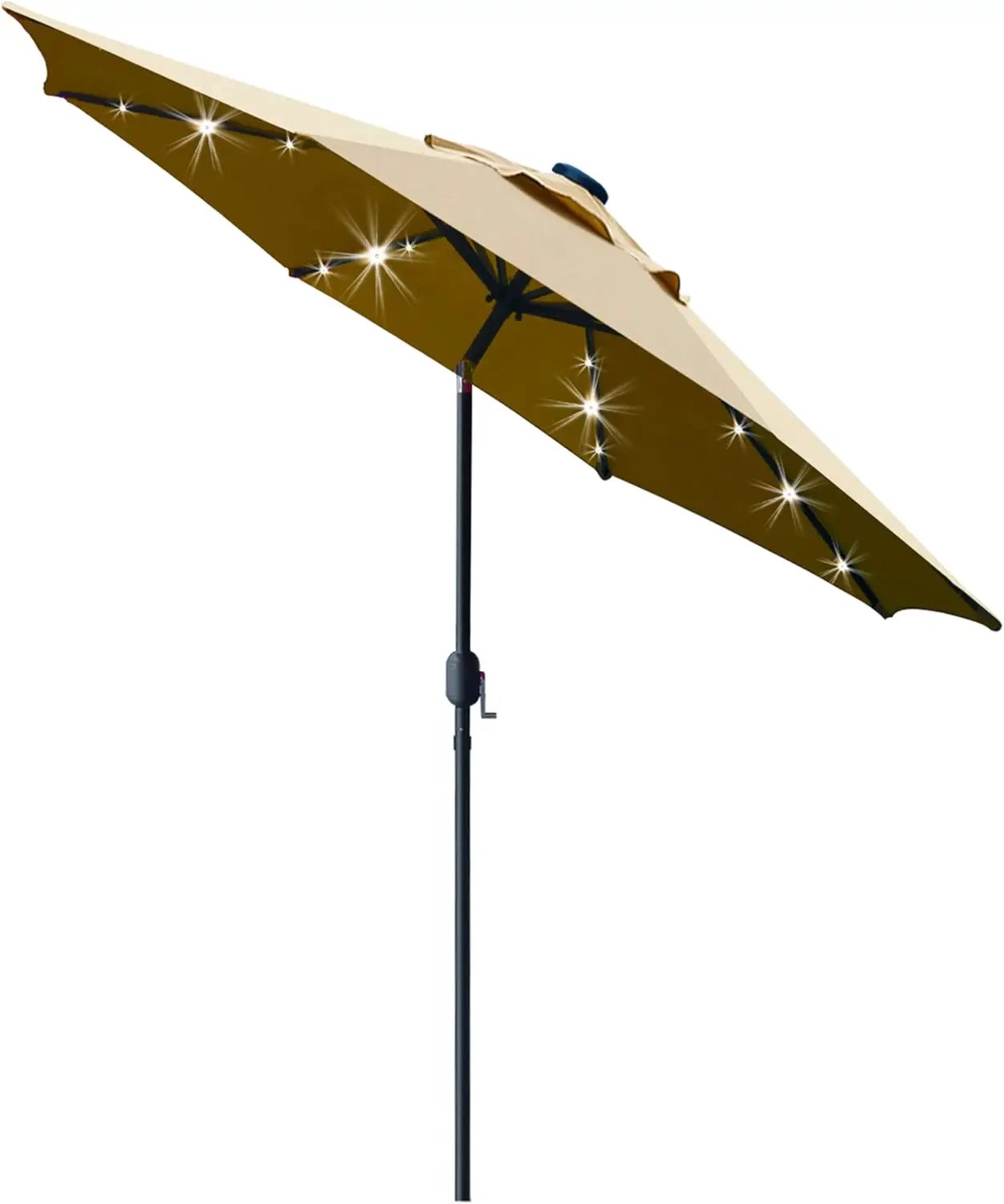Sunnyglade 9' Solar LED Lighted Patio Umbrella with 8 Ribs/Tilt Adjustment and Crank Lift System (Light Tan) by GreenHaven Gardens