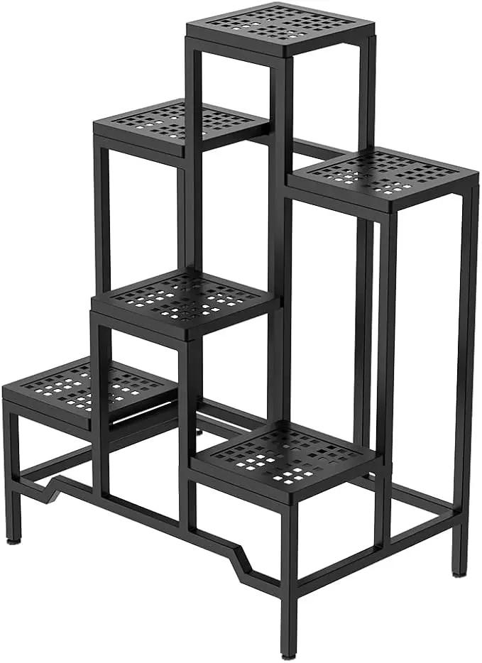 Plant Stand - Aluminum Indoor/Outdoor Flower Rack, Waterproof & Rust-Proof, Stable Support for Pots, Perfect for Living Room, Balcony, Garden, and Office (Black, 6 Tier) by GreenHaven Gardens