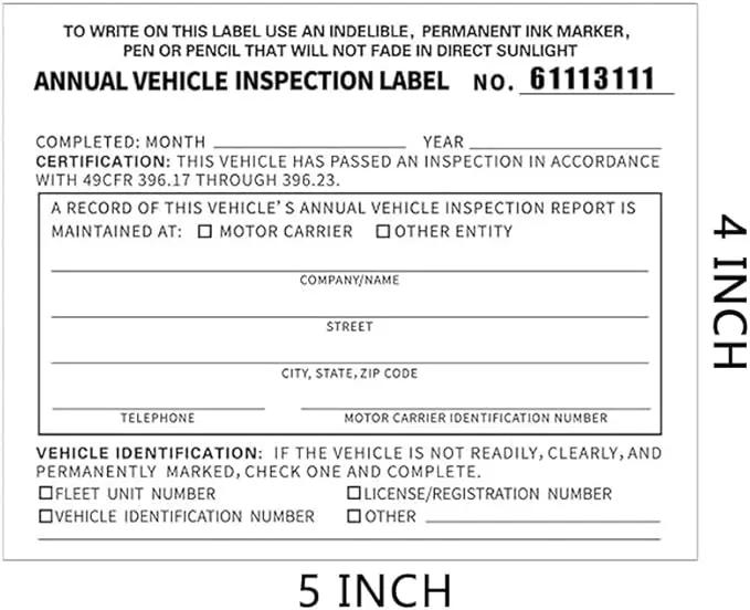25 Pack 3-Ply Carbonless Annual Vehicle Inspection Report Form with White Interior Inspection Label and Red Exterior Aluminum Inspection Label by GreenHaven Gardens