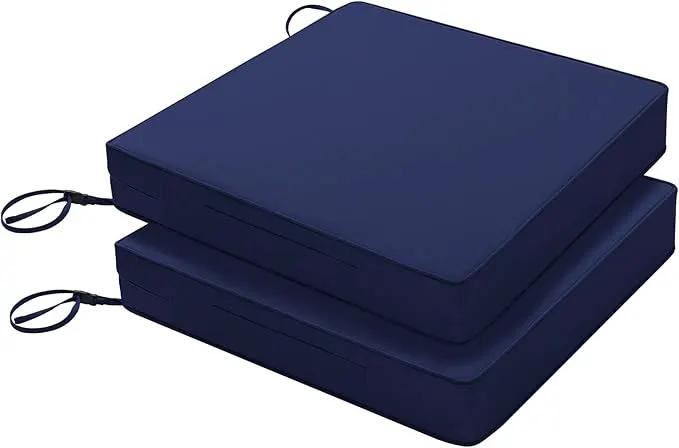 Favoyard Patio Chair Cushions 19 x 19 x 3 Inch Waterproof Outdoor Seat Cushions for Patio Furniture 3-Year Color Fastness Garden Sofa Couch Pads with Handle & Adjustable Straps Set of 2, Blue by GreenHaven Gardens