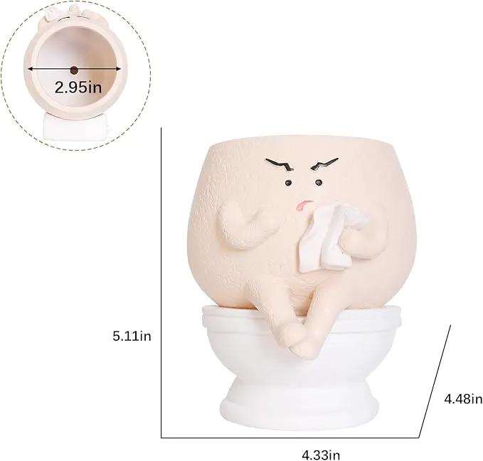 Face Planter Pots Funny Toilet Plant Pot for Indoor Plants, Cute Face Head Flower Pots Quirky Succulent Planters Gift Ideal for Home, Office, Christmas by GreenHaven Gardens