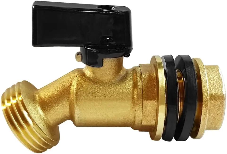 Brass Water Container Rain Barrel Faucets Spigot 3/4"G Male Thread Large Inlet to 3/4"GHT Male Thread Outlet with Quarter Turn Ball Valve Include Bulkhead Fitting and Washers by GreenHaven Gardens