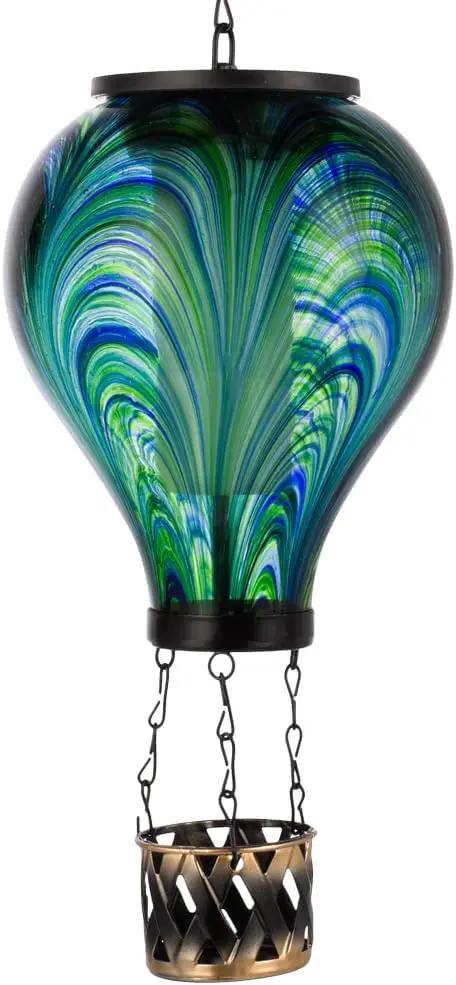 Starsoul Hot Air Balloon Solar Lantern Flickering Flame Light Tie-Dye Style Glass Solar Powered Hot Air Balloon Lamp Hanging Outdoor Lantern Waterproof Decor for Patio, Garden, Porch by GreenHaven Gardens