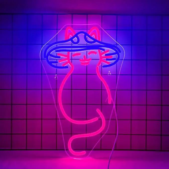 Mushroom Cat Neon Sign Cat Neon Signs for Wall Decor Dimmable Mushroom Cat Neon Lights LED Light Up Sign for Bedroom,Living Room,Bar,Party,Christmas,Birthday Art Gift by GreenHaven Gardens