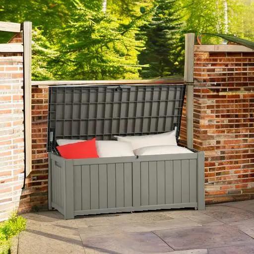 YITAHOME 120 Gallon Outdoor Storage Deck Box, Large Resin Patio Storage for Outdoor Pillows, Garden Tools and Pool Supplies, Waterproof, Lockable (Light Brown) by GreenHaven Gardens