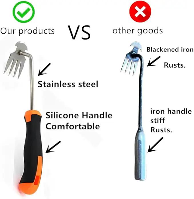 Weed Removal Tool, 2025 New Garden Weeding Tools Manganese Steel Hand Weeder Tool with Handle, 4 Teethes Dual Purpose Manual Weeders Tool Weed Pulling Tool for Garden (Rubber Handle) by GreenHaven Gardens