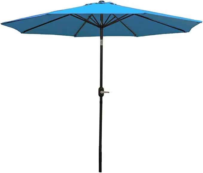 Sunnydaze Outdoor Patio Umbrella - Polyester Table Market Umbrella with Push-Button Tilt and Crank - 8 Sturdy Ribs - Turquoise - 9ft by GreenHaven Gardens