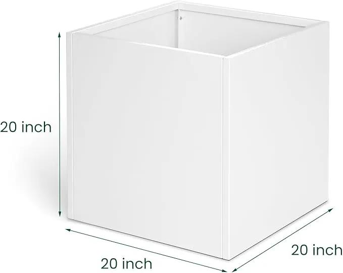 White Outdoor Planter Square Steel Planters Galvanized Steel Planter Box Indoor Metal Large Planters Cube Heavy Duty Flower Pot 20 Inch Modern Commercial Residential for Trees Patio Deck Yard Garden by GreenHaven Gardens