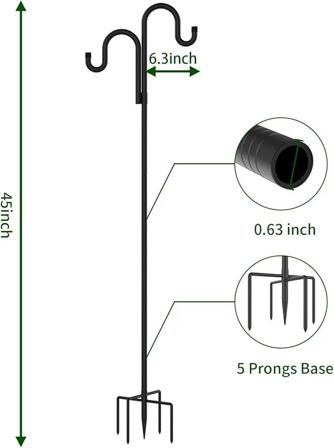 Double Shepherds Hooks for Outdoor, Bird Feeder Pole with 5 Prongs Base, Heavy Duty Garden Hook for Lantern, Wind Chime and Hummingbird Feeder, 45 Inch, 2 Pack by GreenHaven Gardens