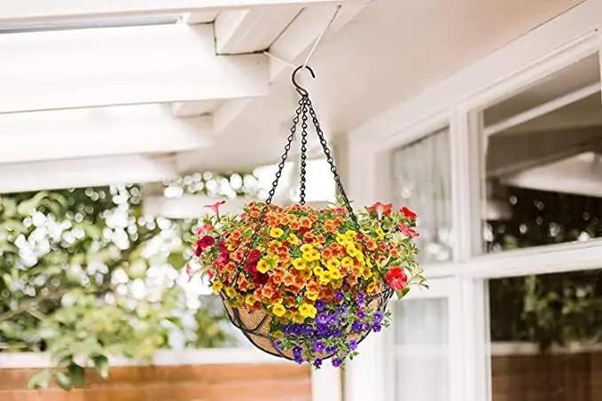 2 Pack Metal Hanging Planter Basket with Coco Coir Liner Chain Round for Garden Decoration Porch Indoor Outdoor (S Shape) by GreenHaven Gardens