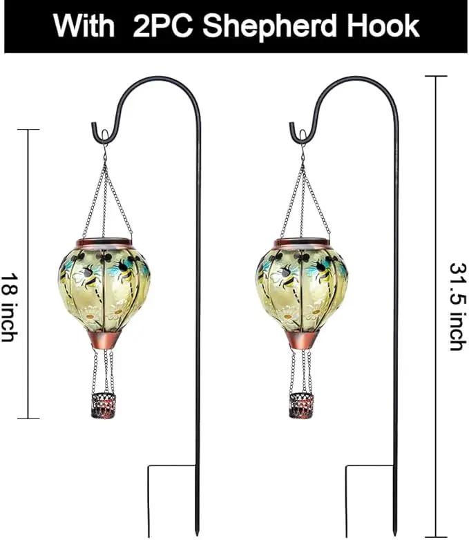 2PC Hot Air Balloon Solar Lantern with 2PC Shepherd Hook, Flickering Flame Hanging Solar Lanterns Outdoor Lights Waterproof Lanterns Decorative Garden Patio Yard Party Decor (Bees) by GreenHaven Gardens