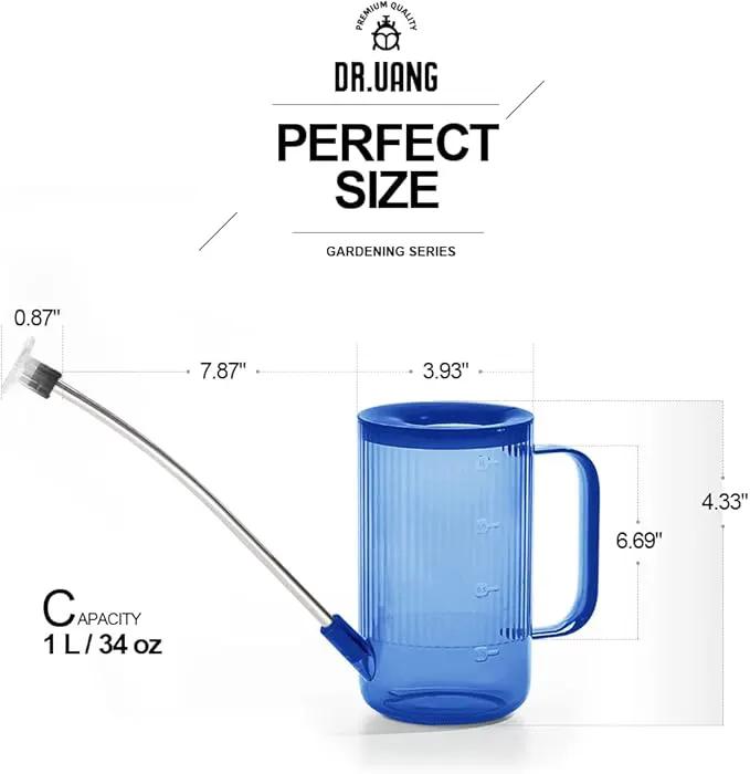 Small Watering Can Indoor Plants with Long Spout (1L, Blue) by GreenHaven Gardens