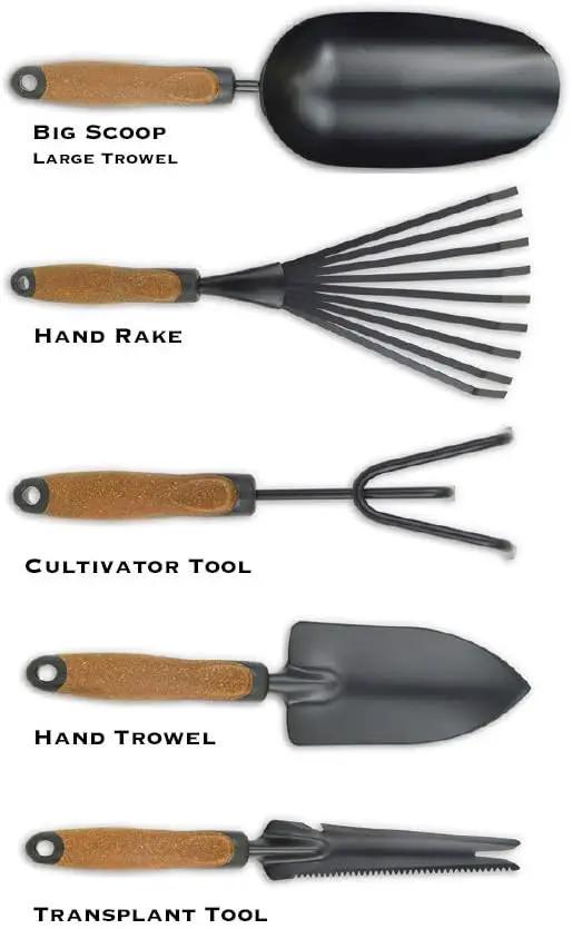 Olmsted Forge Garden Tool Set, 5 Pieces, Heavy Duty Powder Coated Steel, Cork Handle by GreenHaven Gardens