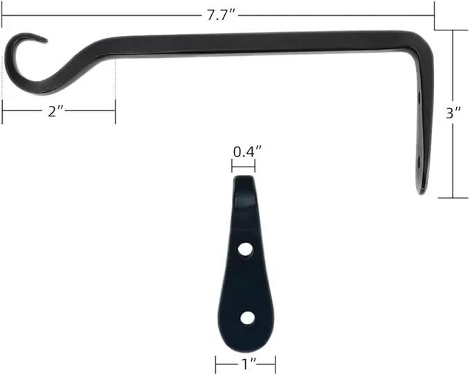 Worth Garden 6-Pack 7" Plant Hanger Bracket - Forged Wrought Iron Powder-Coated Heavy Duty Wall Hook - Black Plant Hanging Hooks - Durable and Stable for Bird Feeders, Planters Indoor & Outdoor by GreenHaven Gardens