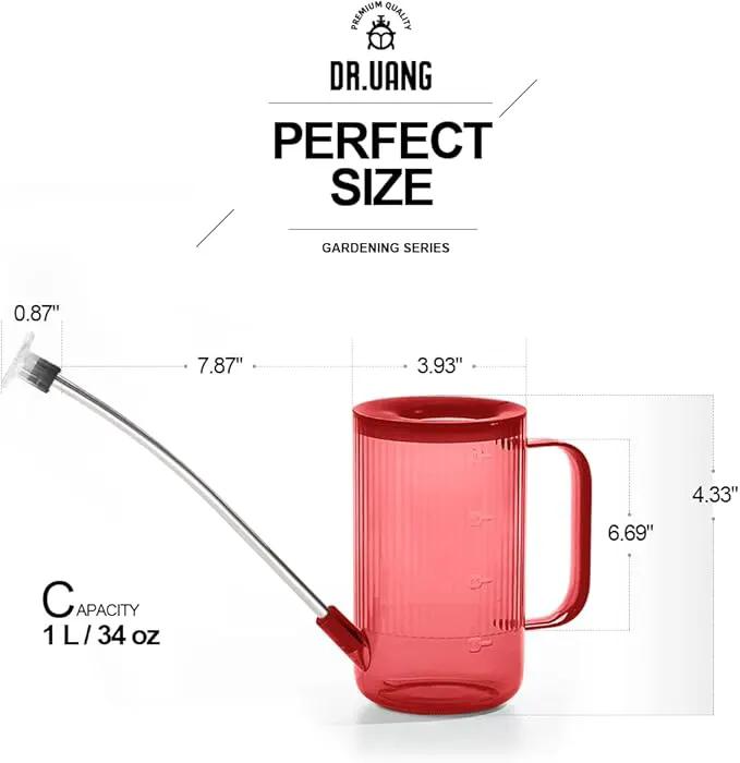 Small Watering Can Indoor Plants with Long Spout (1L, Red) by GreenHaven Gardens