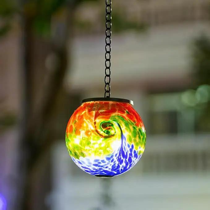 Hanging Solar Lanterns Outdoor Waterproof, Hanging Glass Solar Lantern with Hook, Gazing Ball Lantern Decor for Tree Yard Patio by GreenHaven Gardens