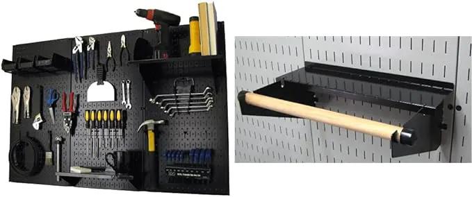 Wall Control Metal Pegboard Organizer - 4' Standard Tool Storage Kit, Black - Includes Pegboard Paper Towel Holder & Dowel Rod Shelf Assembly by GreenHaven Gardens