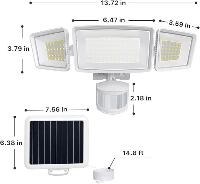 Ensenior 1800LM Solar Flood Lights Outdoor, Motion Sensor Outdoor Light 6500K, IP65 Waterproof, Separate Solar Panel, Solar Security Light with 5 Sensor Modes and 3 Adjustable Head for Yard (White) by GreenHaven Gardens