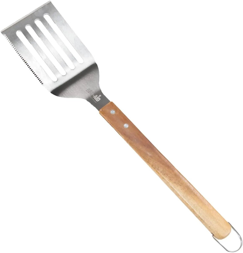 BBQ-AID Pro BBQ Metal Spatula - 17" Barbecue Spatula Stainless Steel with Serrated Knife Edge - Acacia Wood Handle - Heavy Duty Built to Last by GreenHaven Gardens